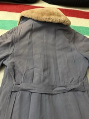 Vintage 40s 50s 60s Gabardine Rayon Sun Faded Mouton Fur Collar Overcoat Trench