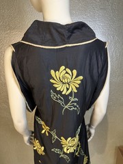 Vintage 1960’s Black Embroidered Silk Robe Housecoat Yellow Floral Vietnam