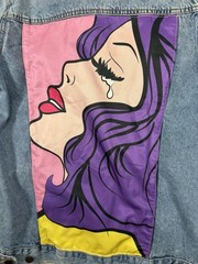Chemistry Womens S Denim Jean Jacket Pop Art Crying Woman Graphic Oversized
