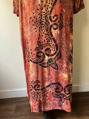 Vintage 70s Lady Cactus Batik Print Tie Dye Caftan/Maxi Dress Boho Festival L/XL