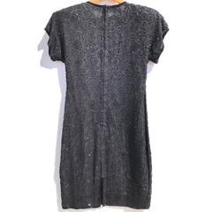 Stenay Cocktail Dress Women 6 Black Silk Beaded Vintage 1980s Evening Party Glam