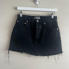 AGOLDE black denim mini skirt size 26 raw hem button fly faded wash 90s grunge