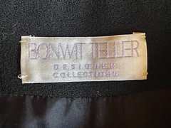 VINTAGE BONWIT TELLER, WOMEN’S 4 LBD WOOL BLACK SHEATH DRESS, RHINESTONE BUTTONS