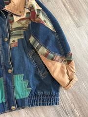 VTG Weathered Blues Izzi Western Denim Jean jacket Southwest Aztec Patchwork L