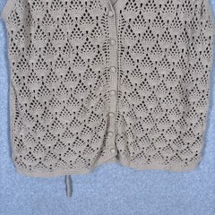Vintage Crochet Cardigan Sweater Vest XL Tan Cottage Open Knit Granny Neutral