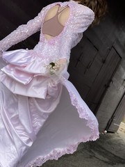 Vintage 1980s pink Wedding Gown-Convertible-Mermaid-Bridal Dress-column-Sparkle-
