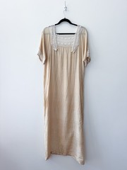 1920s Antique Vintage Cream Silk and Crochet Lace Dress Lingerie Nightgown