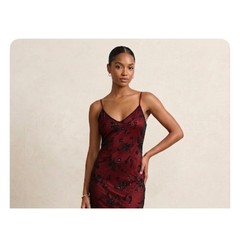 Chesley Red/Black Floral Slip Dress Women’s XL Vintage Y2K Evening Cocktail