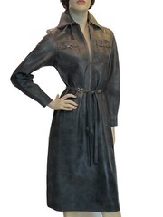 Sz S~M Vtg 60s MOD Gray VINYL COAT DRESS Joseph Magnin Ginala Front Zip Boho