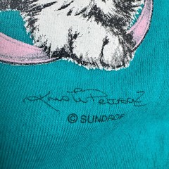 Vintage CMS Casuals Kitten Heart Graphic T-Shirt Teal Green 2X-3X Made in USA