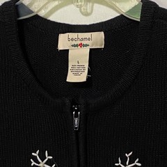 Vtg Y2K Womens Christmas Holiday Zip Sweater Vest L Black Kitschy Grandmacore