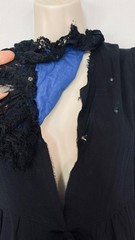 Vintage 1900s black dress XXS teen girls’ long puffed sleeves blue lace midi