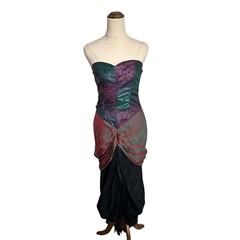 Vintage Studibaker Hawk 80s Corset Printed Strapless Party Cocktail Dress Sz S