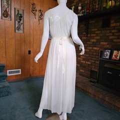 Vtg 50s Grecian Goddess Crystal Pleats Full Sweep Peignoir Gown Nightgown S/M