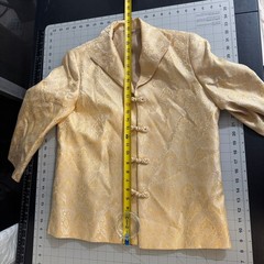 Vintage 80s 90s Champagne Gold Paisley Brocade Satin Frog Button Blazer Jacket
