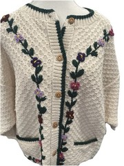 Amazonias Colorful Floral Embroidered Hand Knit Sweater Sz M/L Peru Pockets
