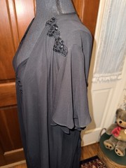 Bell Nouvel Black Peignoir Set Gown Sheer Robe Beaded Lace 2Pc Nightgown L/Xl