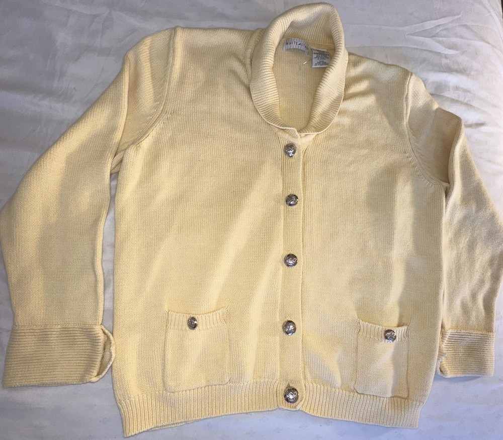 16-18 Vintage White Stage Yellow Button Sweater Long Sleeve DL83