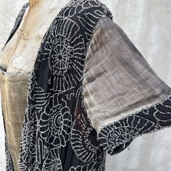 Antique 1920s Completely Beaded Flower Gown Silver Lamé Full Length Dress VTG