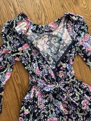 Vtg 80s Betsy’s Things Drop Waist Floral Femme Garden Cottagecore Midi Dress M/L