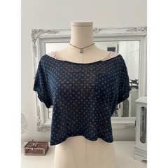 vintage papaya polka dot short sleeve top with butterfly crochet back
