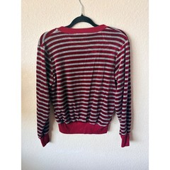 Vintage 80s Red Grey Striped Velour V-Neck Pullover Top Womens Small Singapore