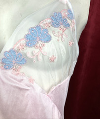 38 Bust 70s Boudoir Sheer Bust Floral Embroidery Camisole Cami Baby Pink Nylon