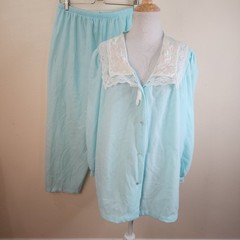 Vintage Carriage Court Light Blue 2 piece Pajama Set PXL Bows Shirt and Pants