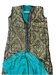 Vintage Hand Made 1950s Gold Green Rich Brocade Gown Large 14 Beautiful