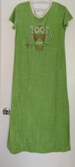 VTG Miss Smarty Pants Terry Cloth Dress Green Owl Print M House Dress 70’s Beach