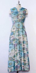 Vintage 70’s Floral Lurex Metallic Sleeveless Boho Maxi Dress M/L