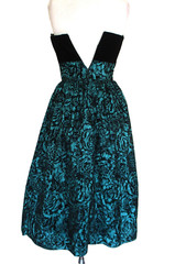 Vintage Margaret’s Lubbock Dress XS/S Women Black Teal Taffeta Velvet Strapless
