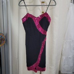 1980’s Nadine Black & Pink Sequined SWEETHEART MINI DRESS