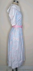Vtg Lanz Originals 80s Dress Sz 8 Blue Pink Floral Cottagecore Belt Pockets READ
