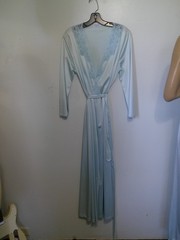 Vtg 70s VANITY FAIR Ice Blue Silky Nylon Nightgown Robe Peignoir Set Lace Trim S