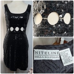 Vintage Niteline Della Roufogali Sequin Cutout Rhinestone Mini Dress Black 4