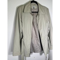 Vintage Beige Minimalist Raincoat Jacket Belted Quiet Luxury Coat Medium Giacca