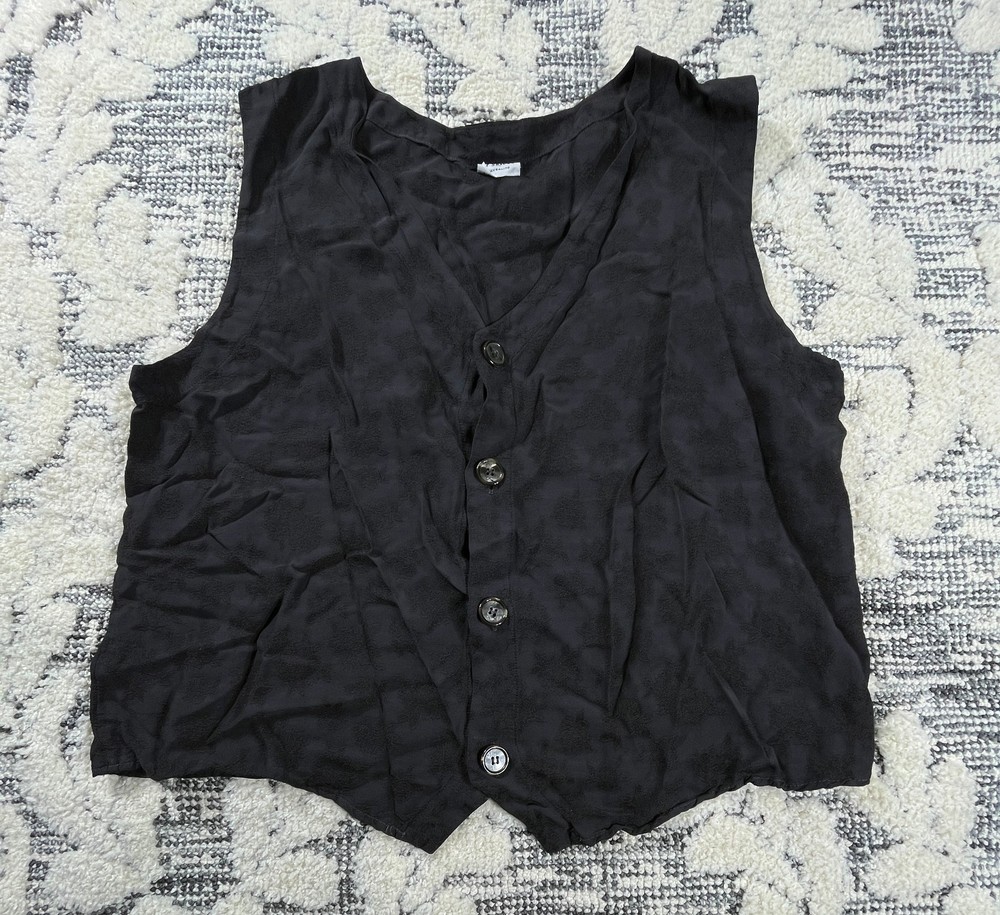 VTG CP Shades Sausalito Black Floral Jacquard Silk Vest 90s Sz M
