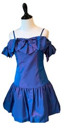 Vintage Victor Costa Dress Siz 12 Petite Bow Blue Purple Iridescent 🍒🍒