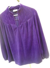 VTG TAN JAY M L SOLID PURPLE VELVET QUILTED HIGH NECK BABYDOLL BLOUSE TOP WOMEN