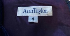 Vtg Ann Taylor Navy Blue Velvet Dress 90s Scalloped Whimsical Rayon Cocktail 4