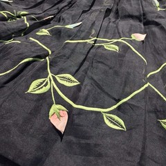 Vtg 50s Party Cocktail Dress Black Chiffon Silk Appliqué Tulips S M Suzy Perette