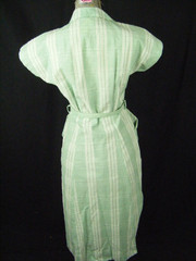 HATTIE Vtg 50-60s Green White Dots Textured Shirt Dress & Belt-Bust 39/XS-S
