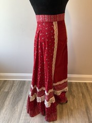 Vintage Gunne Sax Jessica McClintock Prairie Red Calico Skirt Lace Velvet XXS