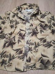 Vtg 80s Brown Floral Cropped Half Sleeve Button Up Blouse Top kitsch M