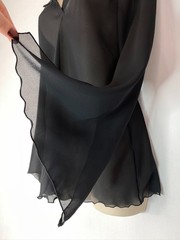 Vintage 1970s black sheer bell sleeve top M L long pullover collar shirt blouse