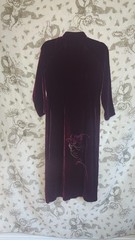 Vintage Velvet Cheongsam Vietnamese Dress Tunic Hand Painted Floral Glitter
