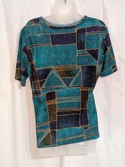 VTG 90s Erin London Short Sleeve Stretch Sparkly Color Block Shirt Sz M