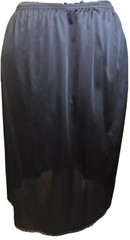 Vassarette Black 1/2 Slip L Elastic Waist USA Slit On Side Lace Trim Length 24”