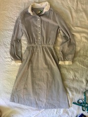 Vtg 1970s Ms. Sugar Button Down Collared Striped Dress Circle Skirt Elastic